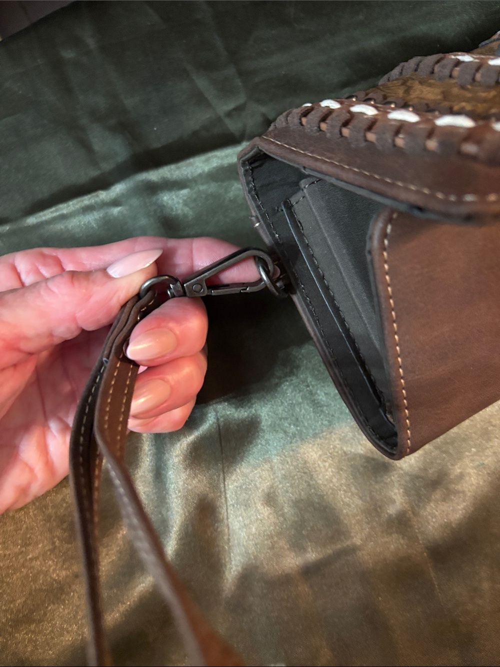 Montana West Brown Tooled Leather Wristlet Wallet with Turquoise Accent - Picture 8 of 9